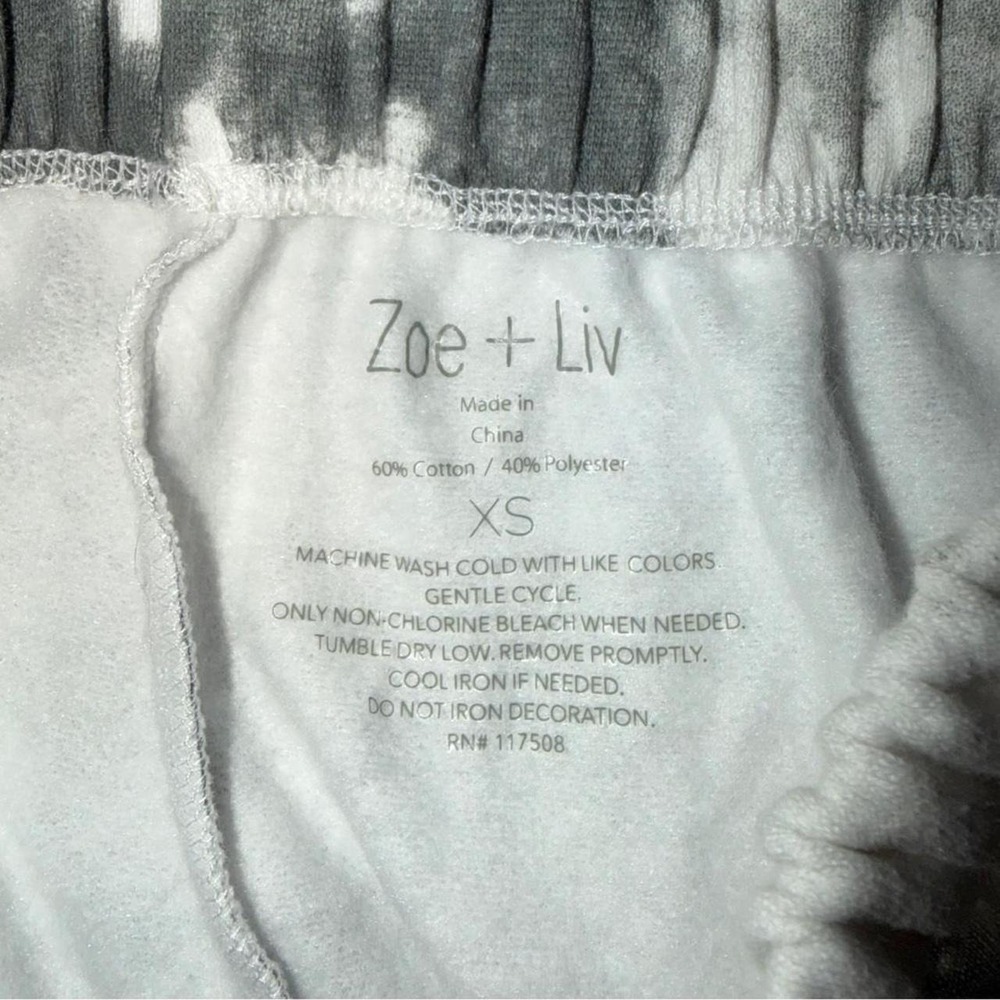 Zoe + Liv Harvard Tie Dye Sweat Shorts Gray White Graphic Lounge Athletic XS - Picture 3 of 3